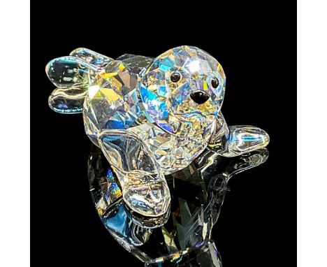 Clear faceted crystal figure of a baby seal with black eyes and nose. Swarovski mark. Item number 1096748. SCS Members Exclus