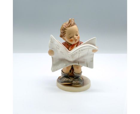 Hand-painted figurine depicting a young boy sitting on a toilet and reading a newspaper. Goebel backstamp on the bottom. Dime