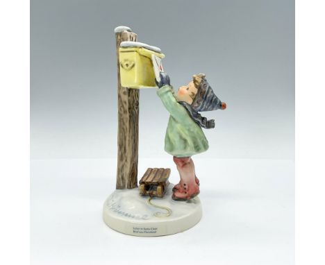 Hand-painted porcelain figurine depicting young boy excitedly posting his letter to Santa. Goebel TMK6. Issued: 1979-1990Dime