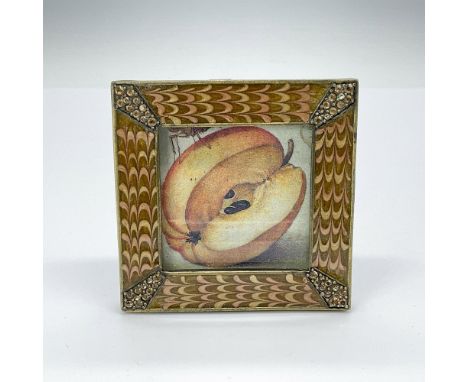 Exquisite frame showcasing a finely combed enameled pattern in soft brown and pink tones along the sides, enhanced by matchin