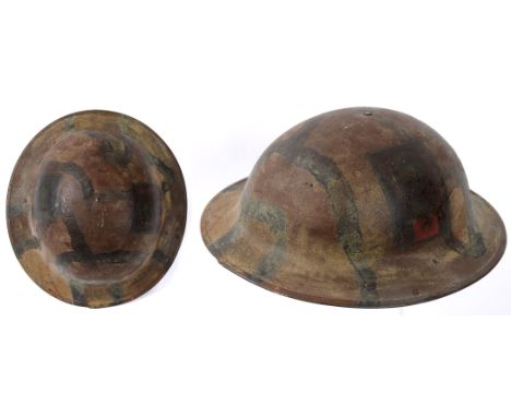 GREAT WAR - U.S. M1917 'DOUGHBOY' CAMOUFLAGED STEEL COMBAT HELMET '1ST ARMY' (ENGINEERS)  the shell retaining much of its ori