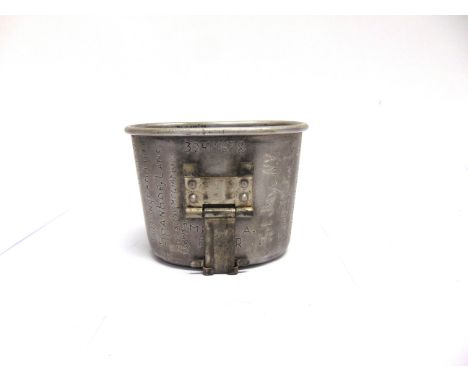 SECOND WORLD WAR - A U.S. ENGRAVED ALUMINIUM COMMEMORATIVE CANTEEN CUP  heavily decorated and inscribed 'The Gulp Cup' - 'Arm
