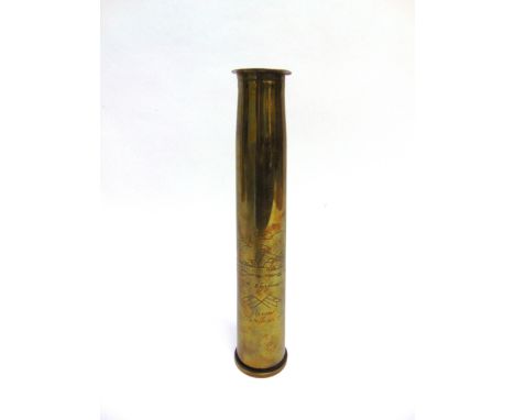 SECOND WORLD WAR - ORP BLYSKAWICA - A RARE POLISH NAVY 'TRENCH ART' 40MM ENGRAVED BRASS SHELL CASE dated 1939, decorated with
