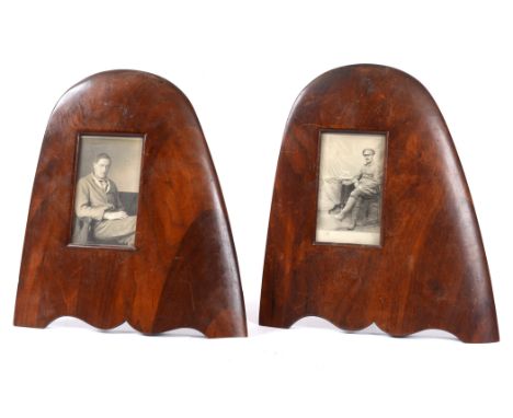GREAT WAR AVIATION - A PAIR OF PHOTOGRAPH FRAMES  each worked from the tips of  mahogany propellers, with shaped recess for p