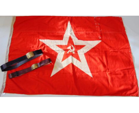 RUSSIA - A SECOND WORLD WAR RUSSIAN NAVAL FLAG of cotton multi-piece construction, maker marked, 90cm x 125cm together with a