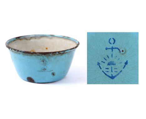 SECOND WORLD WAR - A RARE JADE GREEN ENAMEL IMPERIAL JAPANESE NAVY RICE OR SOUP BOWL  the base bearing a blue anchor device, 