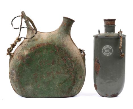 GREAT WAR - A FRENCH M1877 GREEN PAINTED CANTEEN  with scratched inscription to sides 'L'amour et les Fammes' - 'Le Tombeau d