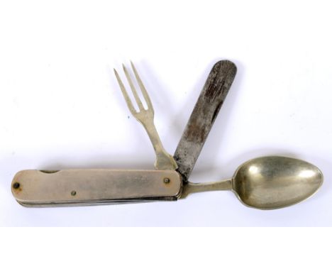 GREAT WAR - A BRITISH OFFICER'S PRIVATE PURCHASE FOLDING AND DETACHABLE POCKET CUTLERY SET BY W. MORETON OF SHEFFIELD  with n