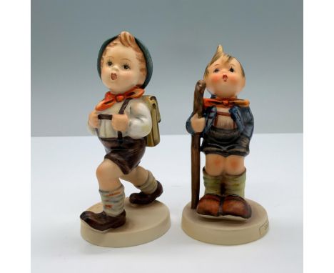Hand painted porcelain with matte finish set of two boys, one carrying a backpack prepare for school and another one with a s