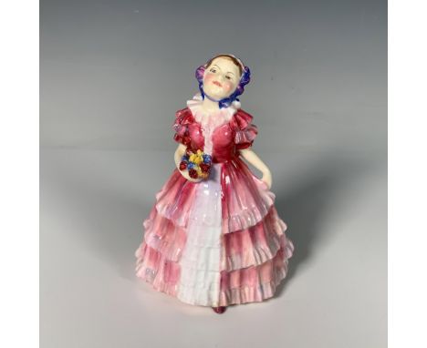 A sweet young lady wearing a bonnet and dress, painted in a red and blue colorway. Part of the Harradine Child Classics serie