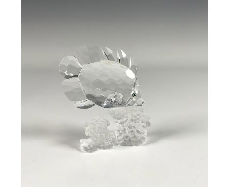 Elegant clear crystal figure, featuring a butterfly fish on frosted crystal corals. Swarovski swan mark at the belly of the f