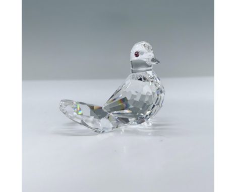 Clear, faceted body with frosted feet and pink jeweled eyes. Swarovski swan mark. 191696. This item has its original box. Box