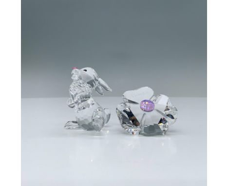 Clear faceted crystal figurine of a cheerful rabbit, part of the Swarovski Bambi Collection, marked with the Swarovski swan l