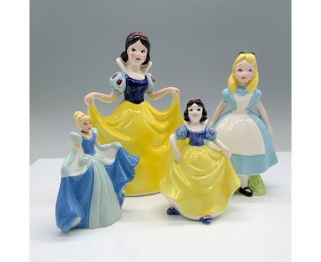 Hand painted porcelain, features four Disney Princesses in different sizes. 2 White Snow (6"L x 3"W x 7.5"H and 3.25"L x 2.5"