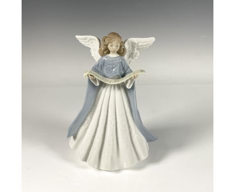 Beautiful glossy porcelain figure of a singing angel adorned in delicate, serene blue tones, designed to be placed atop a Chr