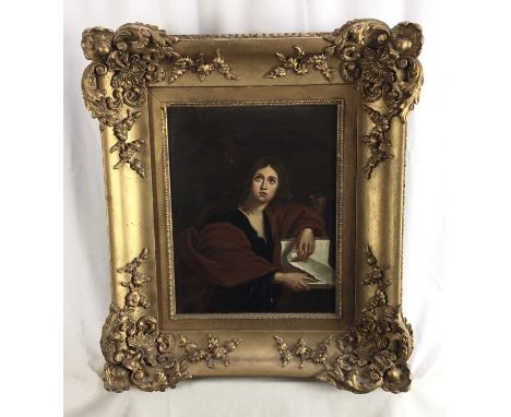 19th century oil on canvas - portrait of a Saint, 39cm x 30cm, in gilt frame