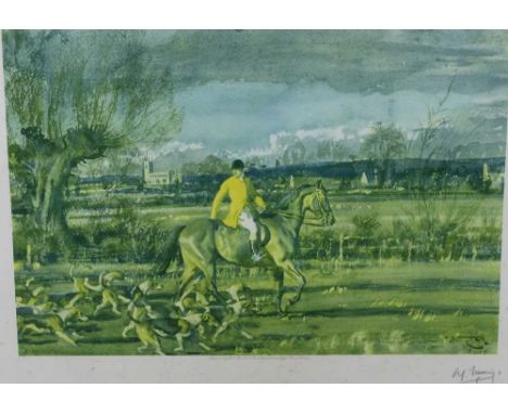 *Sir Alfred Munnings (1878-1959) signed print - Huntsman and Hounds, published by Frost &amp; Reed 1929, 63cm x 77cm, in glaz