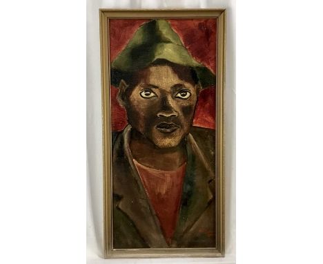 South African oil on board, portrait of a man, signed M.V. Quin, inscription verso ' M. B. Quin, Nox 53, Modder River, Pieter