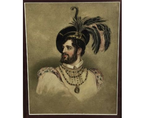 English School, 19th century, watercolour portrait of a dandy, possibly Rob Roy, 32cm x 24cm, in glazed frame