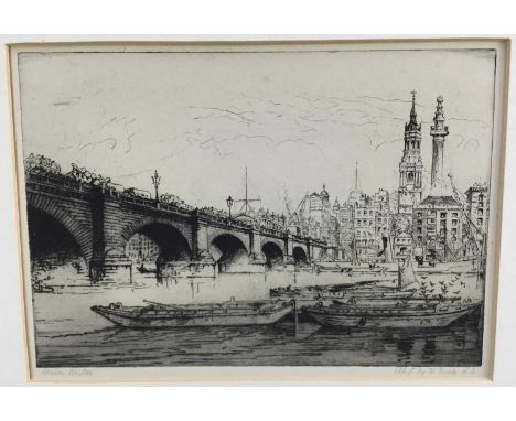 William Monk (1863-1937) signed etching - London Bridge, titled and signed in pencil, 19cm x 26.5cm, mounted