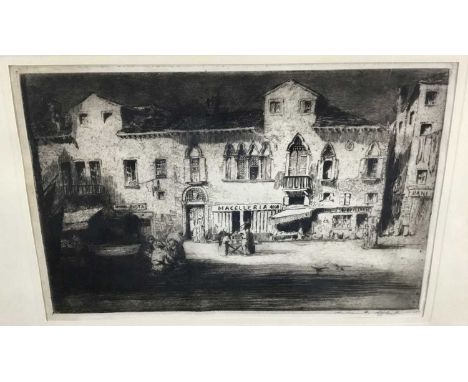 Andrew Fairburn Affleck (1874-1935) etching, Continental market scene, 18.5 x 29cm, glazed frame