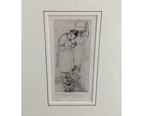 Ronald Batchelor (1889-1990), etching, Billingsgate Porter, signed, inscribed and numbered 8/40, 16 x 7.5cm, glazed frame, Ne