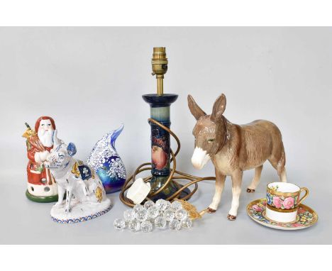 A Collection of Assorted Ceramics and Glass, including a Royal Copenhagen porcelain dish, a modern Moorcroft table lamp, a Fa