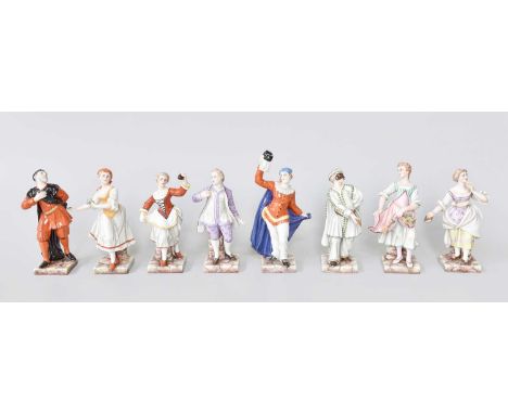 A Set of Eight Ginori Porcelain Figures, after 18th century Doccia originals, including examples from the commedia dell'arte 