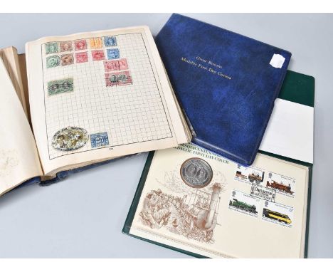 Philately - Silver, 5 medallic First Day Covers (4 'Great Britons' and 1 railway anniversary) each with a roughly crown-sized