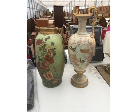 A LARGE CERAMIC VASE A/F AND AND A LARGE CERAMIC URN 