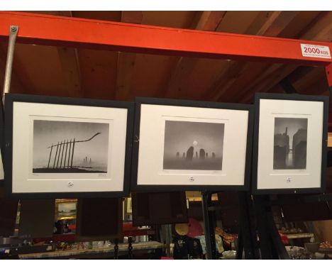 THREE FRAMED PRINTS, ONE OF STONEHENGE.  ALL SIGNED LIMITED EDITIONS 195/350, 463/500, 249/450 