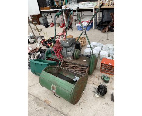 A LARGE VINTAGE LAWN MOWER WITH KUBOTA GS160 ENGINE AND AN ELECTRIC QUALCAST LAWN MOWER 