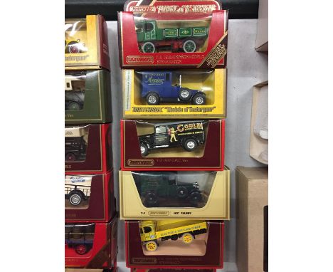 FIVE BOXED MATCHBOX MODELS OF YESTERYEAR MODEL VEHICLES - VANS AND WAGONS 