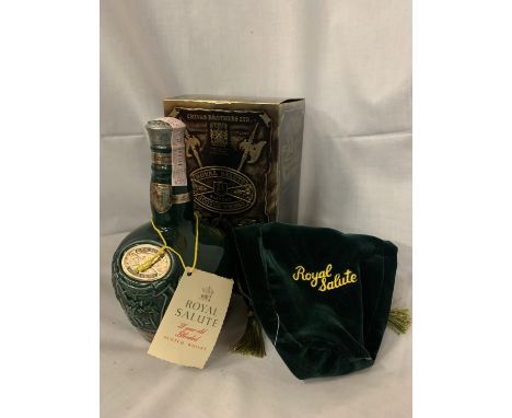 A BOXED CHIVAS BROTHERS LTD ROYAL SALUTE 21 YEARS OLD BLENDED SCOTCH WHISKY 70% PROOF 75.7CL, GREEN BOTTLE AND BAG 