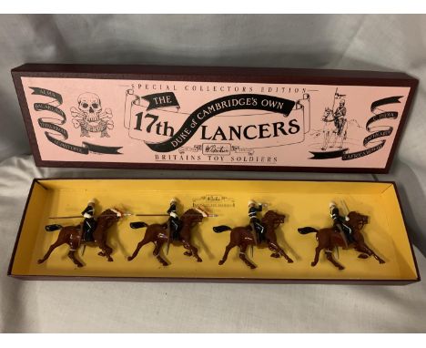 A BOXED BRITIANS THE DUKE OF CAMBRIDGE'S OWN 17TH LANCERS FOUR PIECE HORSE MOUNTED MODEL SOLDIER SET - NUMBER 8806 