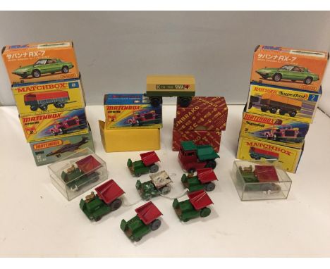 TEN BOXED AND EIGHT UNBOXED MATCHBOX VEHICLES - ALL MODEL NUMBER 2 OF VARIOUS ERAS AND COLOURS - INCLUDING MERCEDES TRAILER, 