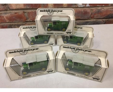 FIVE BOXED MODELS MATCHBOX YESTER YEAR FORD MODEL T VANS, 25TH ANNIVERSARY MODELS 
