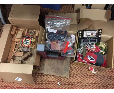 A QUANTITY OF MILITARY MODEL FIGURE ACCESSORIES - MOSTLY GERMAN, BANNERS , CLOTHING ETC 