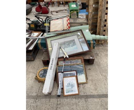 VARIOUS CLEARANCE ITEMS - MICROPHONE STAND, MUSIC STAND, PRINTS, TRAVEL TRUNK ETC 