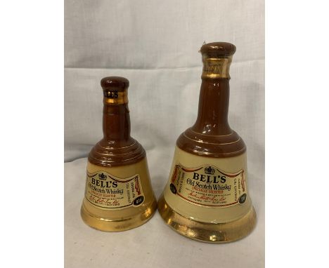 TWO BELL'S OLD SCOTCH WHISKY'S IN COLLECTABLE WADE BELL BOTTLES, BOTH 70% PROOF, ONE 37.8CL AND ONE 18.9CL 