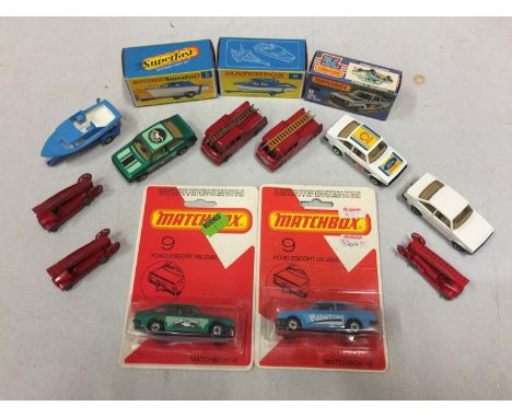 FIVE BOXED AND EIGHT UNBOXED MATCHBOX VEHICLES - ALL MODEL NUMBER 9 OF VARIOUS ERAS AND COLOURS - INCLUDING BOAT AND TRAILER,
