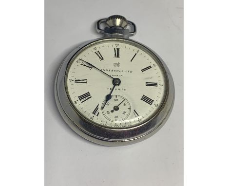 A VINTAGE INGERSOLL TRIUMPH POCKET WATCH SEEN WOTKING BUT NO WARRANTY 