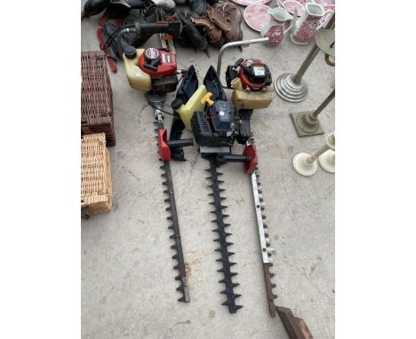 THREE VARIOUS PETROL ENGINE HEDGE CUTTERS TO INCLUDE A ROBIN HT231 ETC 