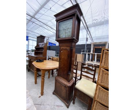 A 19TH CENTURY OAK AND MAHOGANY CROSSBANDED 8 DAY LONGCASE CLOCK WITH ENAMEL DIAL (WALKER, NANTWICH), ONLY ONE WEIGHT 