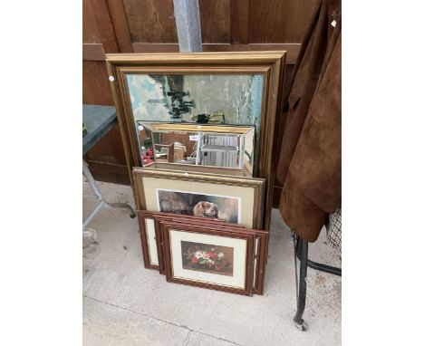 AN ASSORTMENT OF FRAMED PRINTS, PICTURES AND MIRRORS 