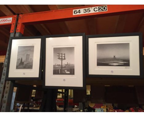 THREE FRAMED BLACK AND WHITE PRINTS OF INDUSTRISL SCENES.  SIGNED LIMITED EDITIONS, 312/550, 114/500, 155/350 