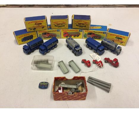 EIGHT BOXED AND ELEVEN UNBOXED MATCHBOX VEHICLES - ALL MODEL NUMBER 10 OF VARIOUS ERAS AND COLOURS - INCLUDING PIPE TRUCK, FO