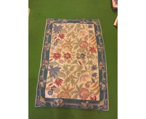 A KASHMIRI HAND STITCHED WOOL CHAIN RUG 107CM X 72CM 
