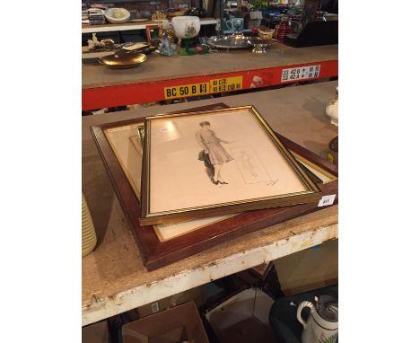 SIX WOODEN FRAMED PICTURES TO INCLUDE TWO VINTAGE FASHION PRINTS 