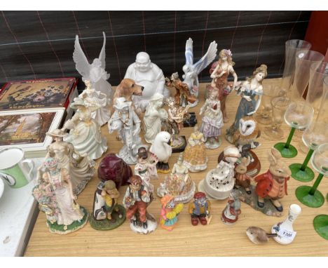 AN ASSORTMENT OF CERAMIC FIGURES TO INCLUDE ANIMALS, A BUDDHA AND FEMALE FIGURES ETC 